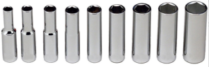 1/4" Drive, 9 Pc., 6 Pt., Deep Socket Set, 3/16"-1/2", on a clip rail    WRIGHT #208