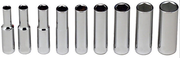 1/4" Drive, 9 Pc., 6 Pt., Deep Socket Set, 3/16"-1/2", on a clip rail    WRIGHT #208