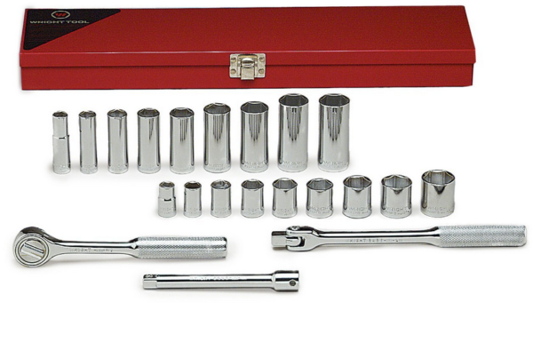 3/8" DRIVE 21 PIECE 12 POINT STANDARD & DEEP SOCKET SET 3/8" TO 7/8"     WRIGHT #338