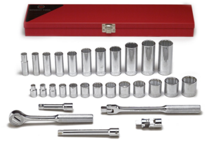 3/8" DRIVE 29 PIECE 12 POINT STANDARD & DEEP SOCKET SET    WRIGHT #340