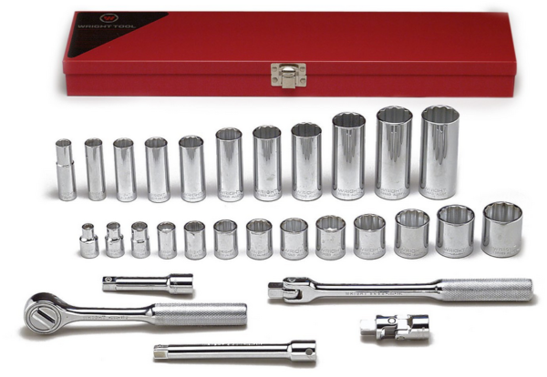3/8" DRIVE 29 PIECE 12 POINT STANDARD & DEEP SOCKET SET    WRIGHT #340