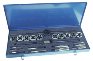MORSE 37001 - Tap & Die; 22 Piece Set; Range 1/4 To 1/2 NC & NF; Metal Case; Bright; HSS Taps; Carbon Round Dies