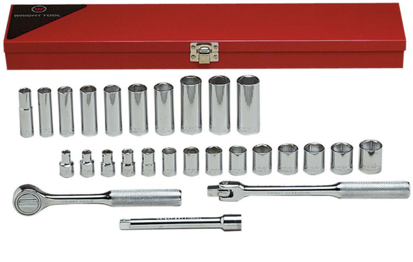 3/8" DRIVE 27 PIECE 6 POINT METRIC DEEP AND SHALLOW SOCKET SET   WRIGHT  #377