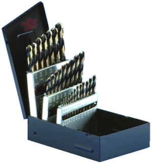 MORSE 81502 Series 384 - Jobber Length; 29 Piece; 1/16-1/2 X 64THS; Metal Index; 135º Split Point; Black & Gold; HSS; Made In U.S.A.