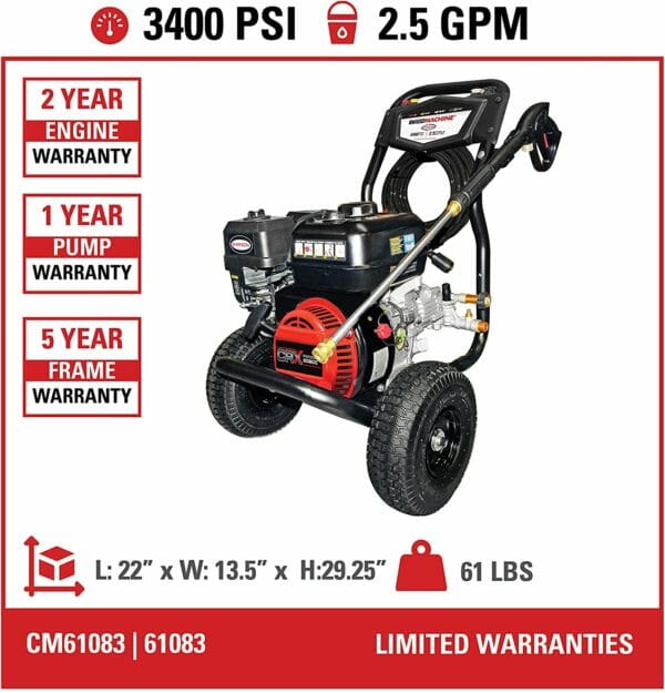 Simpson Power Washer - 3400 PSI at 2.5 GPM - #CM61083-S - Image 4