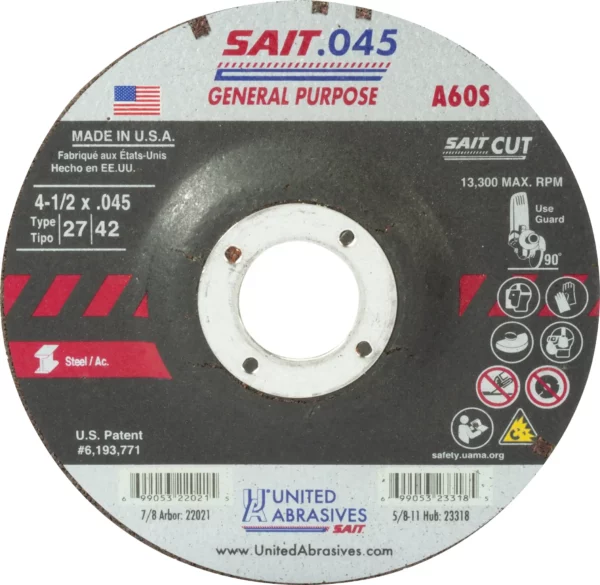 4-1/2" x .045" x 7/8" Arbor 13,300 RPM #22021 (50 per Box)