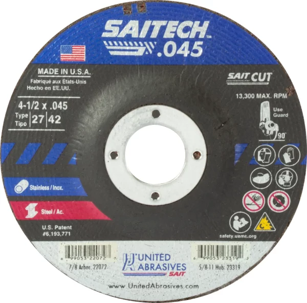 4 1/2" x .045" x 7/8" Arbor - Stainless Steel High Performance - 13,000 RPM - #22072 (50 per Box)