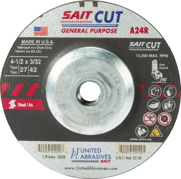 4-1/2" x 3/32" x 5/8"-11 Threaded Arbor - 13,300 RPM -  #22120 (10 per Box)