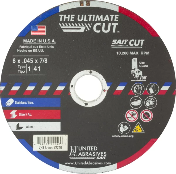 6" x .045" x 7/8" Arbor - Stainless & Metal  Ultimate Thin Cut 10,200 RPM #22240 - (50 per Box)