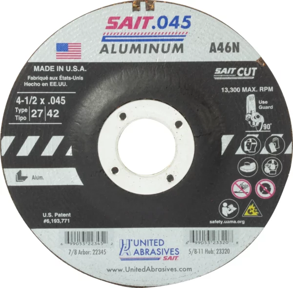 4 1/2" x .045" x 7/8" Arbor - For Aluminum - 13,300 RPM - #22345 (50 per Box)
