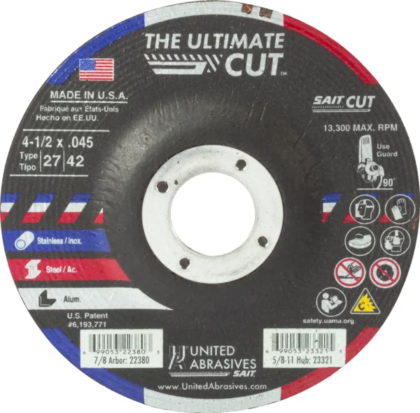 4 1/2" x .045" x 7/8" Arbor - Stainless Aluminum & Metal - 13,300 RPM - #22380 (50 per Box)