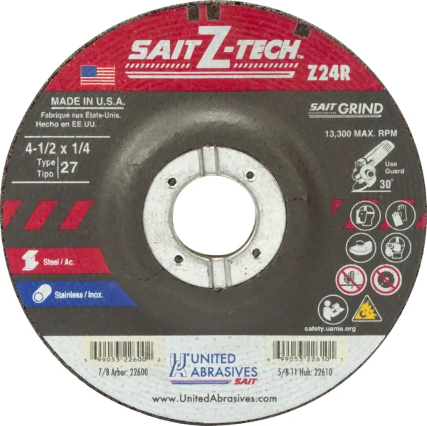 41/2" x 1/4" x 7/8" Arbor - Zirconium - Stainless Steel & Metals - 13, 300 RPM #22600 (25 per Box)