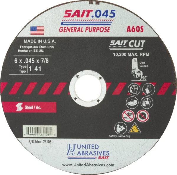 6" x .045" x 7/8" Arbor - General Purpose - 10,200 RPM - #23106 (50 per Box)