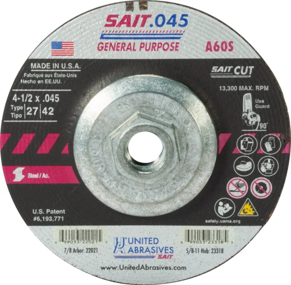 4 1/2" x .045" x 5/8"-11 Arbor - General Purpose  - 13,300 RPM -  #23318 (10 per Box)