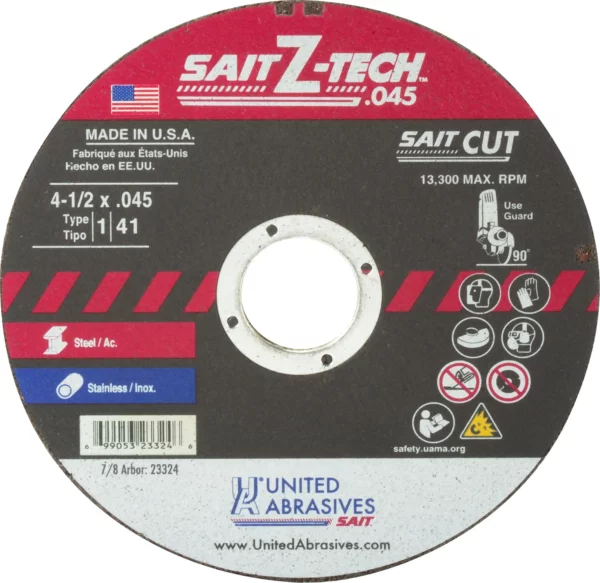 4 1/2" x .045" x 7/8" Arbor - Stainless & Steel - 13,300 RPM - #23324 (50 per Box)