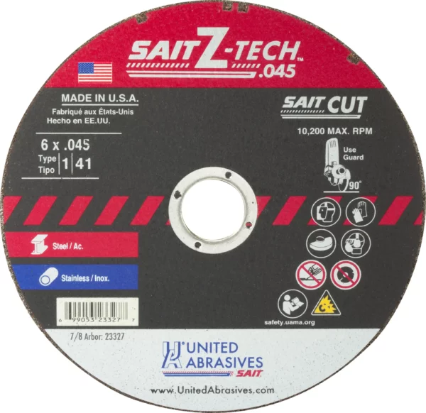 6" x .045" x 7/8" Arbor, Stainless & Metal - 10,200 RPM - #23327 (50 per Box)